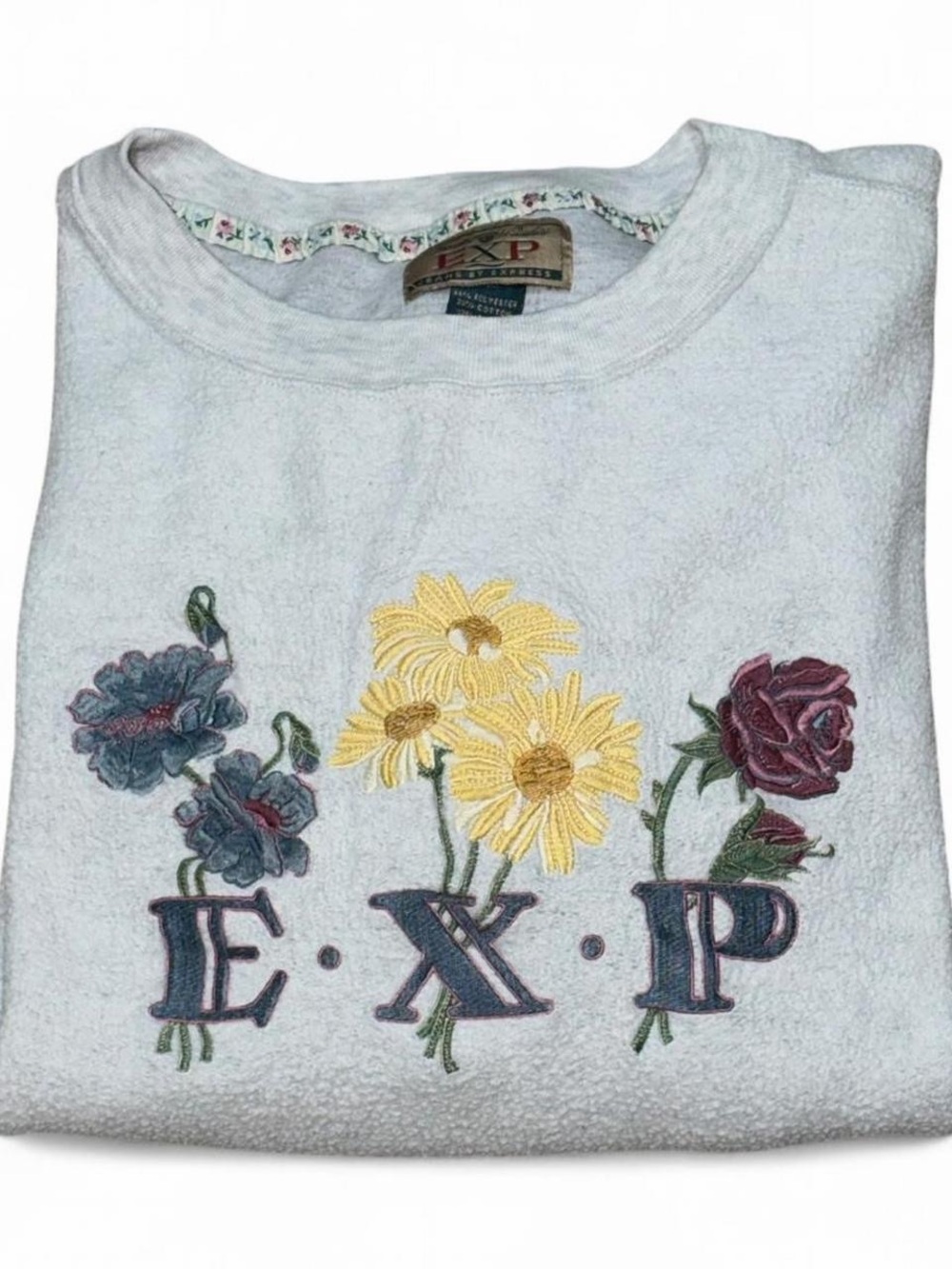 Vintage EXP by Express Embroidered Floral Sweatshirt Size XL